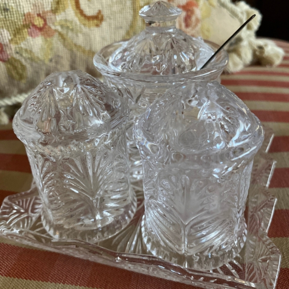 Vintage Country Crystal Condiment Serving Tray Set